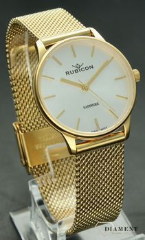 Zegarek damski Rubicon złoty z szafirowym szkłem RNBE35 srebrna tarcza (6).jpg
